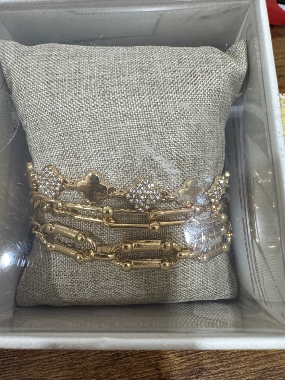Thalia Sodi Gold Tone Layered Bracelet Set Rhinestone Clover